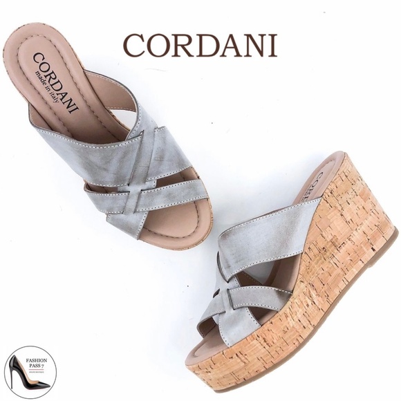 Cordani Janet Gray Beige Leather Cork Platform Wedge Heels Slide Sandals Pump 40 - Picture 1 of 10